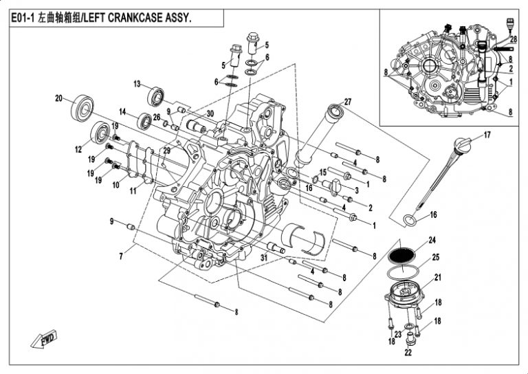 Diagram: 2018 CFMoto ZFORCE 500 CF500US – LEFT CRANKCASE ASSY [E01-1]