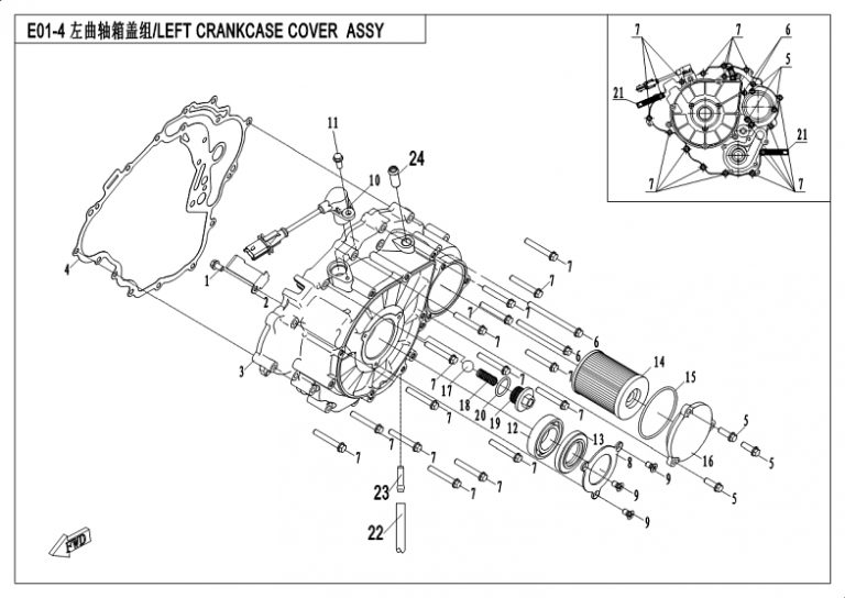 Diagram: 2018 CFMoto ZFORCE 500 CF500US – LEFT CRANKCASE COVER ASSY [E01-4]