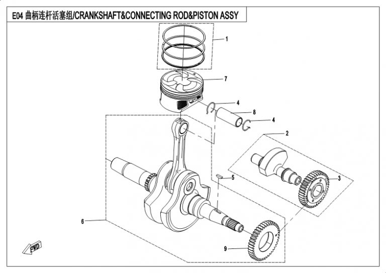 Diagram: 2018 CFMoto ZFORCE 500 CF500US – CRANKSHAFT&CONNECTING ROD&PISTON ASSY [E04]