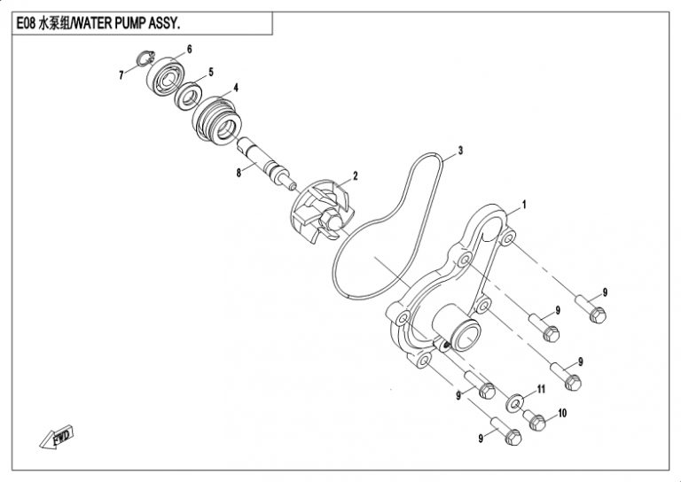 Diagram: 2018 CFMoto ZFORCE 500 CF500US – WATER PUMP ASSY [E08]