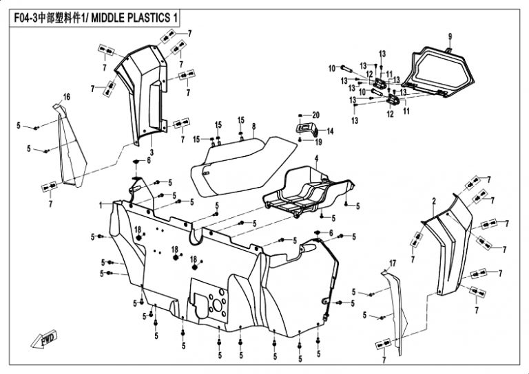 Diagram: 2018 CFMoto ZFORCE 500 CF500US – MIDDLE PLASTICS 1 [F04-3]