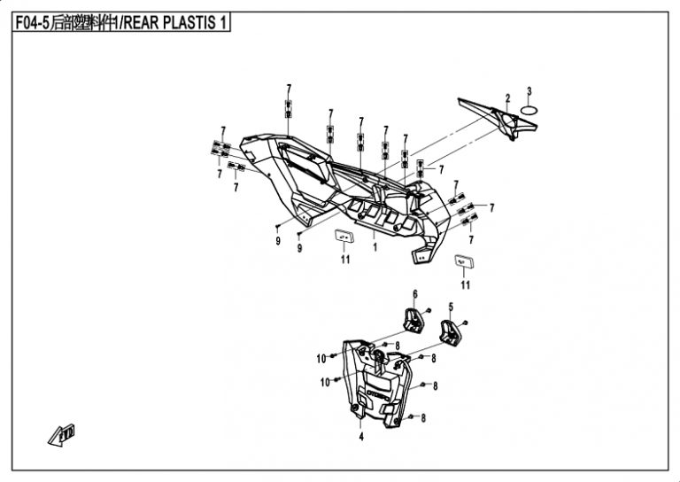 Diagram: 2018 CFMoto ZFORCE 500 CF500US – REAR PLASTICS 1 [F04-5]