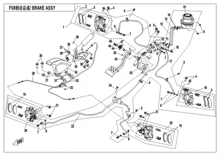 Diagram: 2018 CFMoto ZFORCE 500 CF500US – BRAKE SYSTEM(SUMITOMO – Vehicles Built After 10/26/2017) [F08]