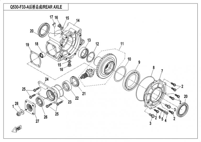 Diagram: 2018 CFMoto ZFORCE 500 CF500US – REAR DIFFERENTIAL (Early 2018) [F33-A]