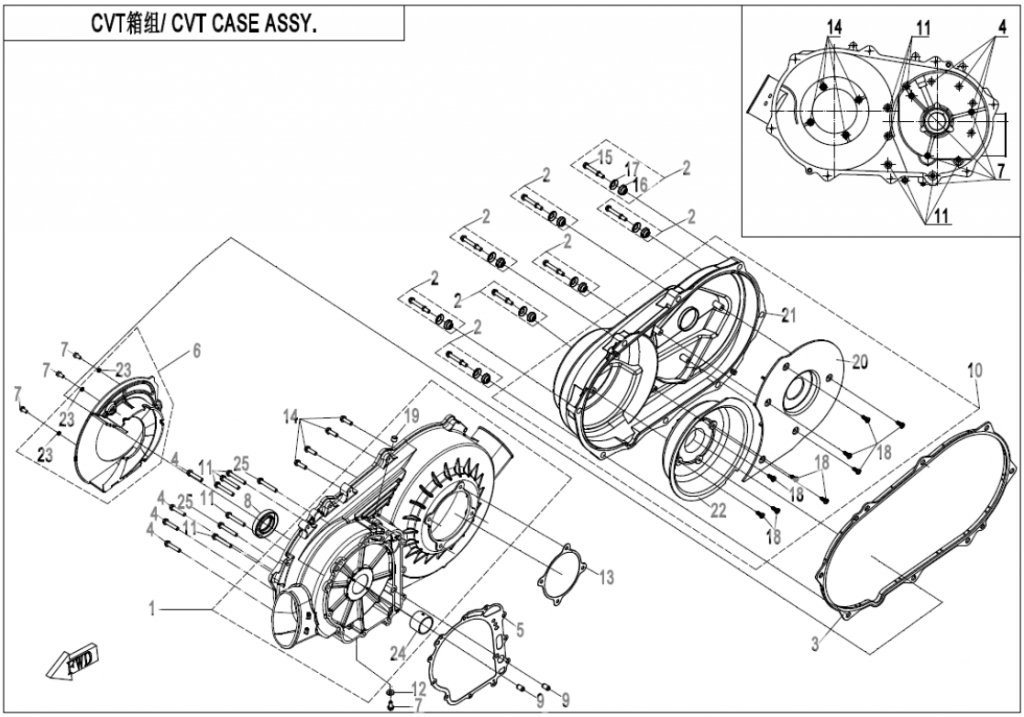 Diagram: 2020 Cfmoto Cforce 600 Cf600au-3s - Cvt Case Assy [e01-3-b 