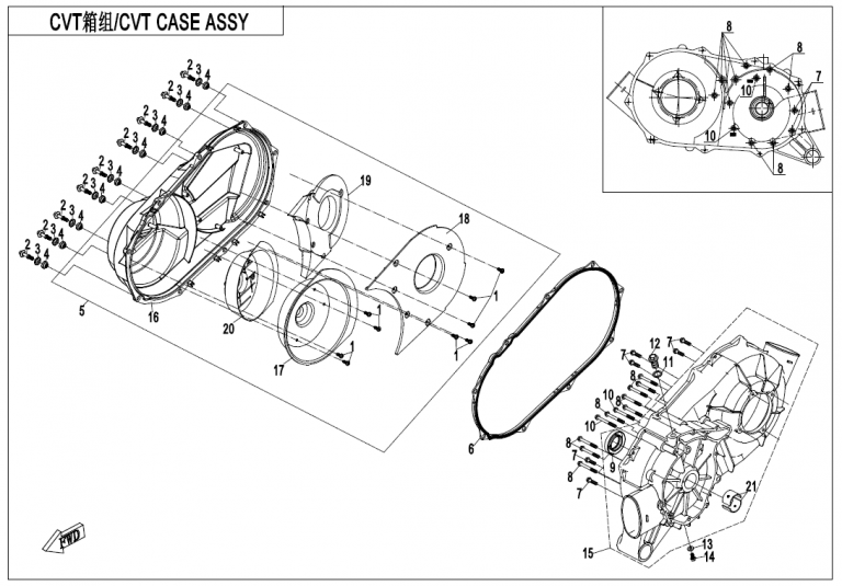 Diagram: 2021 CFMoto CFORCE 800 XC CF800AU-2A – CVT CASE ASSY [E01-3-V4]