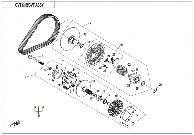 Diagram: 2021 CFMoto CFORCE 800 XC CF800AU-2A – CVT ASSY [E05-B]