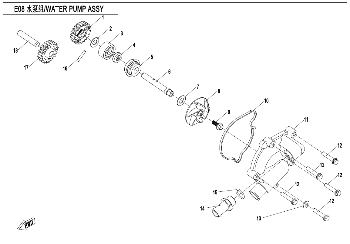 Diagram: 2021 CFMoto CFORCE 800 XC CF800AU-2A – WATER PUMP ASSY. [E08]