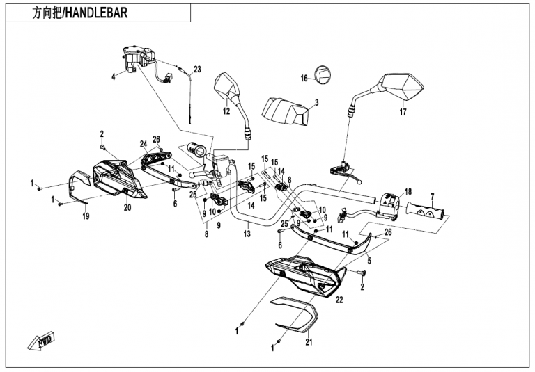 Diagram: 2021 CFMoto CFORCE 800 XC CF800AU-2A – HANDLEBAR(NA) [F10-1-B-V4]