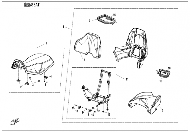 Diagram: 2021 CFMoto CFORCE 800 XC CF800AU-2A – SEAT -BLACK AND GRAY [F13-B-V2]