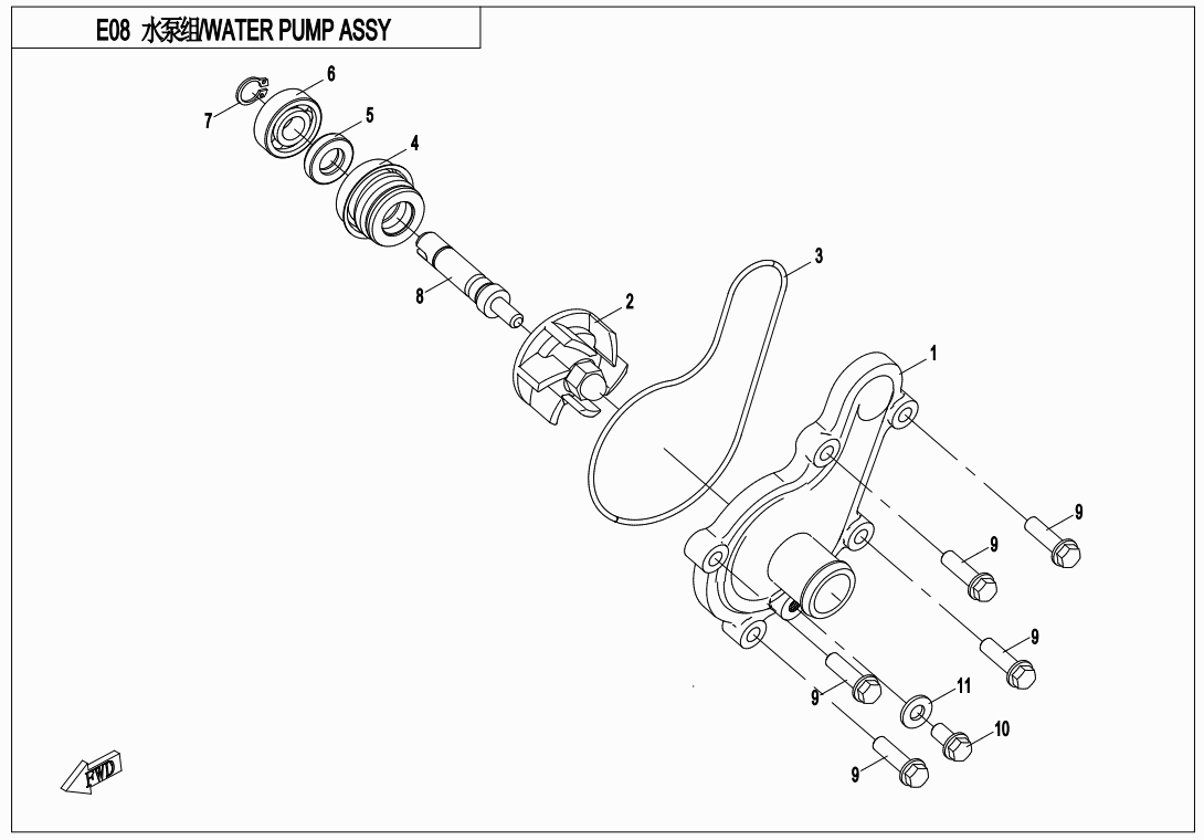 Diagram: 2021 CFMoto ZFORCE 500 CF500US - WATER PUMP ASSY [E08