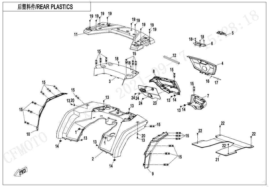 Diagram: 2022 CFMoto CFORCE 1000 Overland CF1000AU - REAR PLASTICS  [F04-4-V2] - CFMoto USA Parts - Operated by Curren RV