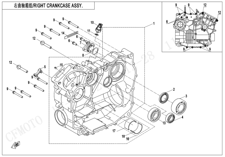 Diagram: 2023 CFMoto CFORCE 400 CF400AZ-3S – RIGHT CRANKCASE ASSY [E01-2]