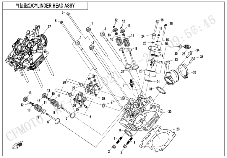 Diagram: 2023 CFMoto CFORCE 400 CF400AZ-3S – CYLINDER HEAD ASSY(WITHOUT FUEL VAPORIZATION SYSTEM) [E02-2-A]