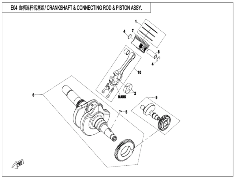 Diagram: 2023 CFMoto CFORCE 400 CF400AZ-3S – CRANKSHAFT & CONNECTING ROD & PISTON ASSY. [E04]