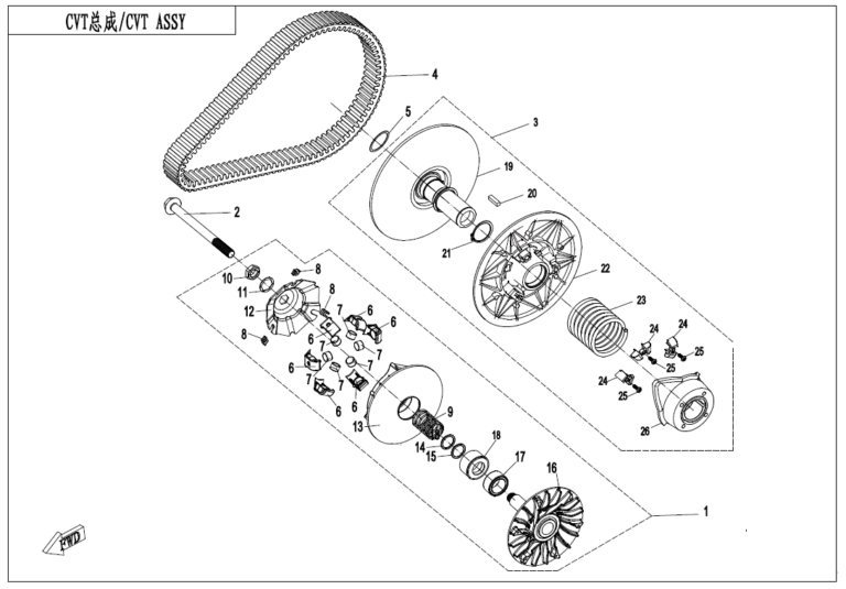 Diagram: 2023 CFMoto CFORCE 400 CF400AZ-3S – CLUTCH & CVT ASSY.(18g WEIGHT ROLLER) [E05]