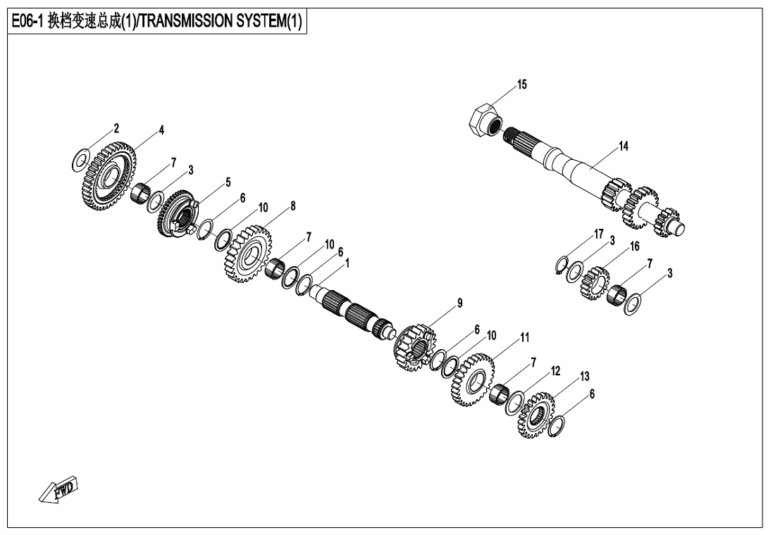 Diagram: 2023 CFMoto CFORCE 400 CF400AZ-3S – TRANSMISSION SYSTEM(1) [E06-1]