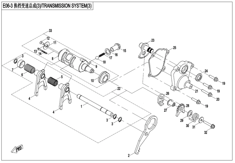 Diagram: 2023 CFMoto CFORCE 400 CF400AZ-3S – TRANSMISSION SYSTEM(3) [E06-3]