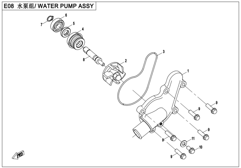 Diagram: 2023 CFMoto CFORCE 400 CF400AZ-3S – WATER PUMP ASSY [E08]