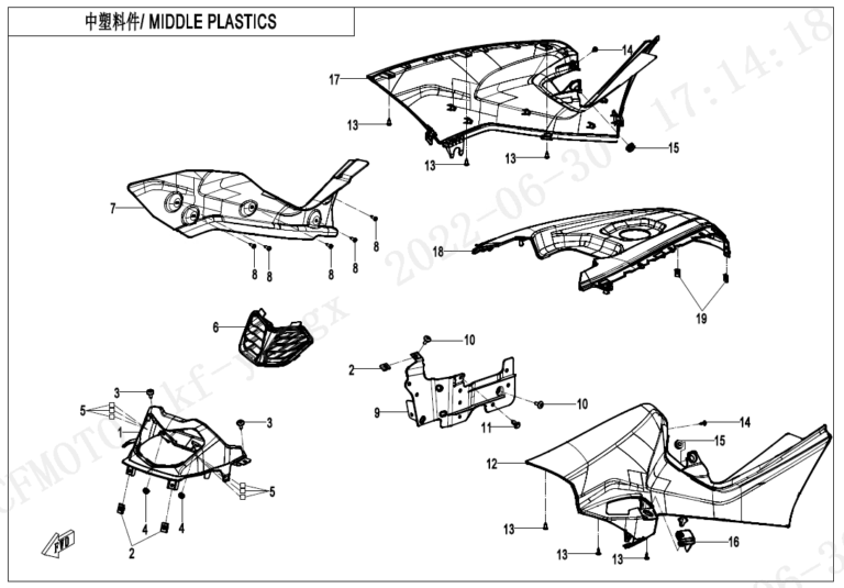 Diagram: 2023 CFMoto CFORCE 400 CF400AZ-3S – MIDDLE PLASTICS [F04-3]