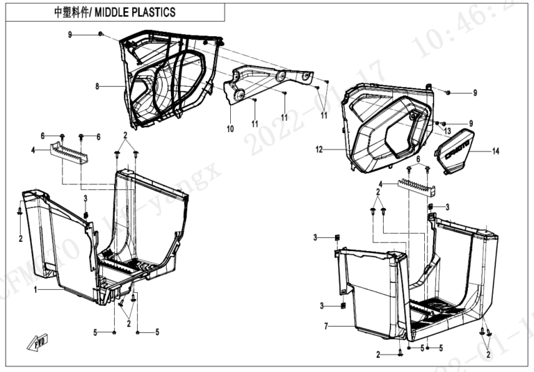 Diagram: 2023 CFMoto CFORCE 400 CF400AZ-3S – MIDDLE PLASTICS [F04-4]