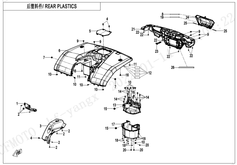 Diagram: 2023 CFMoto CFORCE 400 CF400AZ-3S – REAR PLASTICS [F04-5]