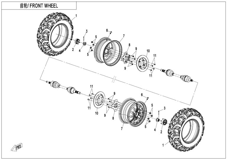 Diagram: 2023 CFMoto CFORCE 400 CF400AZ-3S – FRONT WHEEL(STEEL) [F07-B]