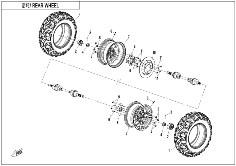 Diagram: 2023 CFMoto CFORCE 400 CF400AZ-3S – REAR WHEEL((STEEL)) [F11-B]