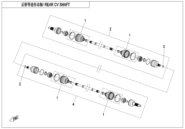 Diagram: 2023 CFMoto CFORCE 400 CF400AZ-3S – REAR CV SHAFT [F28]