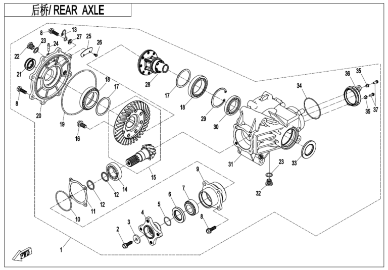 Diagram: 2023 CFMoto CFORCE 400 CF400AZ-3S – REAR AXLE(WITHOUT DIFFERENTIAL) [F33]